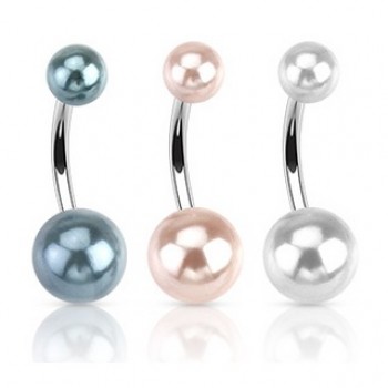 Pearl Colour Ball Navel Bar Belly Ring
